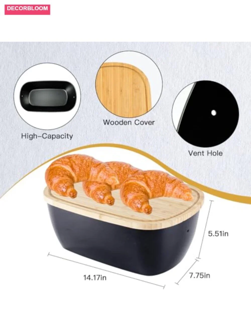 Bamboo Fiber Bread Box with Reversible Cutting Board Lid, Ventilated Kitchen